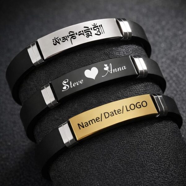Personalized Rubber & Stainless Steel Bracelet for Men