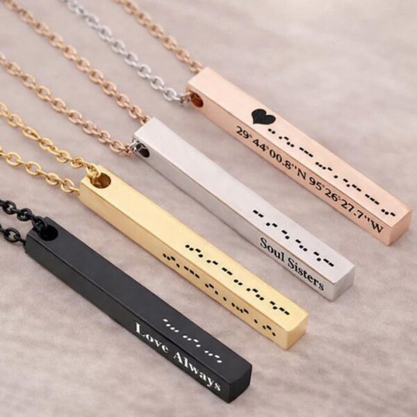 Personalized Morse Code Bar Pendant Necklace | Stylish Unisex Vertical Bar Chain