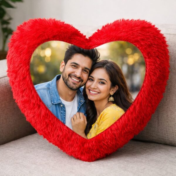 Personalized Photo Print Heart Red Fur Cushion