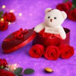 Romantic Teddy Bear Gift Box with Roses - Image 2