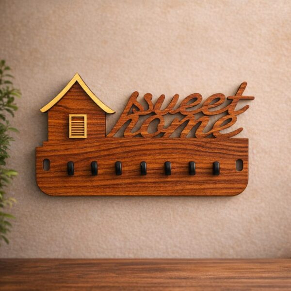 Sweet Home Wooden Key Holder | Wall Mounted Decorative Key Organizer