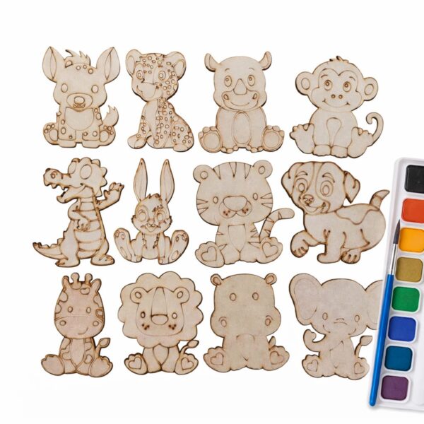 Wooden Animal Painting Kit for Kids | DIY Wooden Toys with Water Colours & Brush | Creative Art & Craft Set for Children