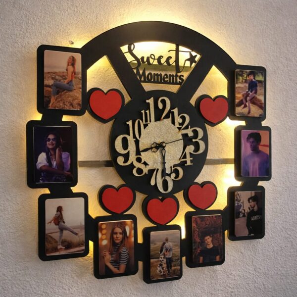 Sweet Moments Photo Frame Wall Clock – LED Backlight Decorative Wall Hanging