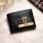 Premium Personalized Crocodile Texture Wallet – Gold Name Plate