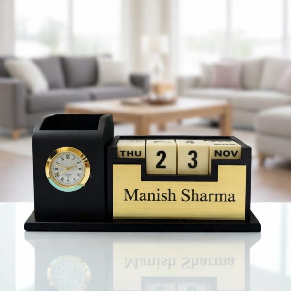 Custom Engraved Desk Organizer Set with Perpetual Calendar & Clock | Personalized Corporate Gift