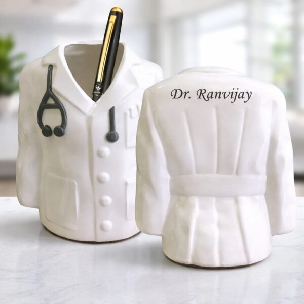 Personalized Doctor Coat Pen Stand – Custom Name Desk Organizer