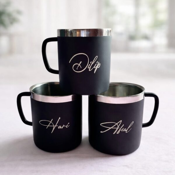 Personalized Black Steel Coffee Mug with Name – Premium Matte Finish