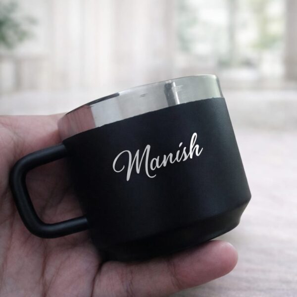 Personalized Black Steel Tea & Coffee Cup with Name – Matte Finish