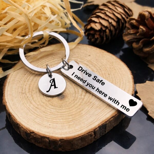 Personalized Drive Safe Metal Keychain with Initial – Engraved Message Keychain